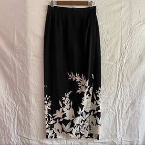 Vintage Silk Floral Wrap Midi Skirt